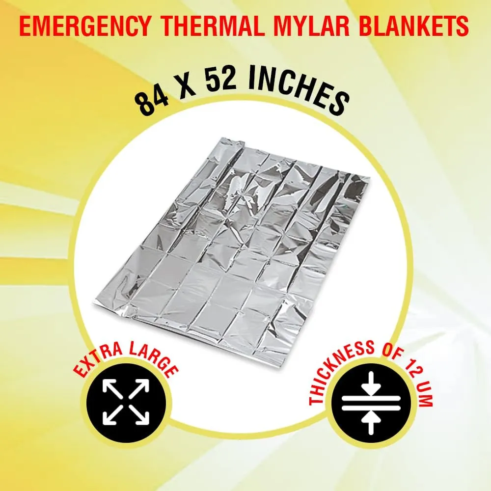 Rawyer (50 Pack) Emergency Thermal Survival Blankets, Mylar Blankets for Outdoor, Camping, Hiking, Survival in Harsh Weather, Large Silver Thermal Sheets, Heavy Duty Survival Gear (50, 84x52)
