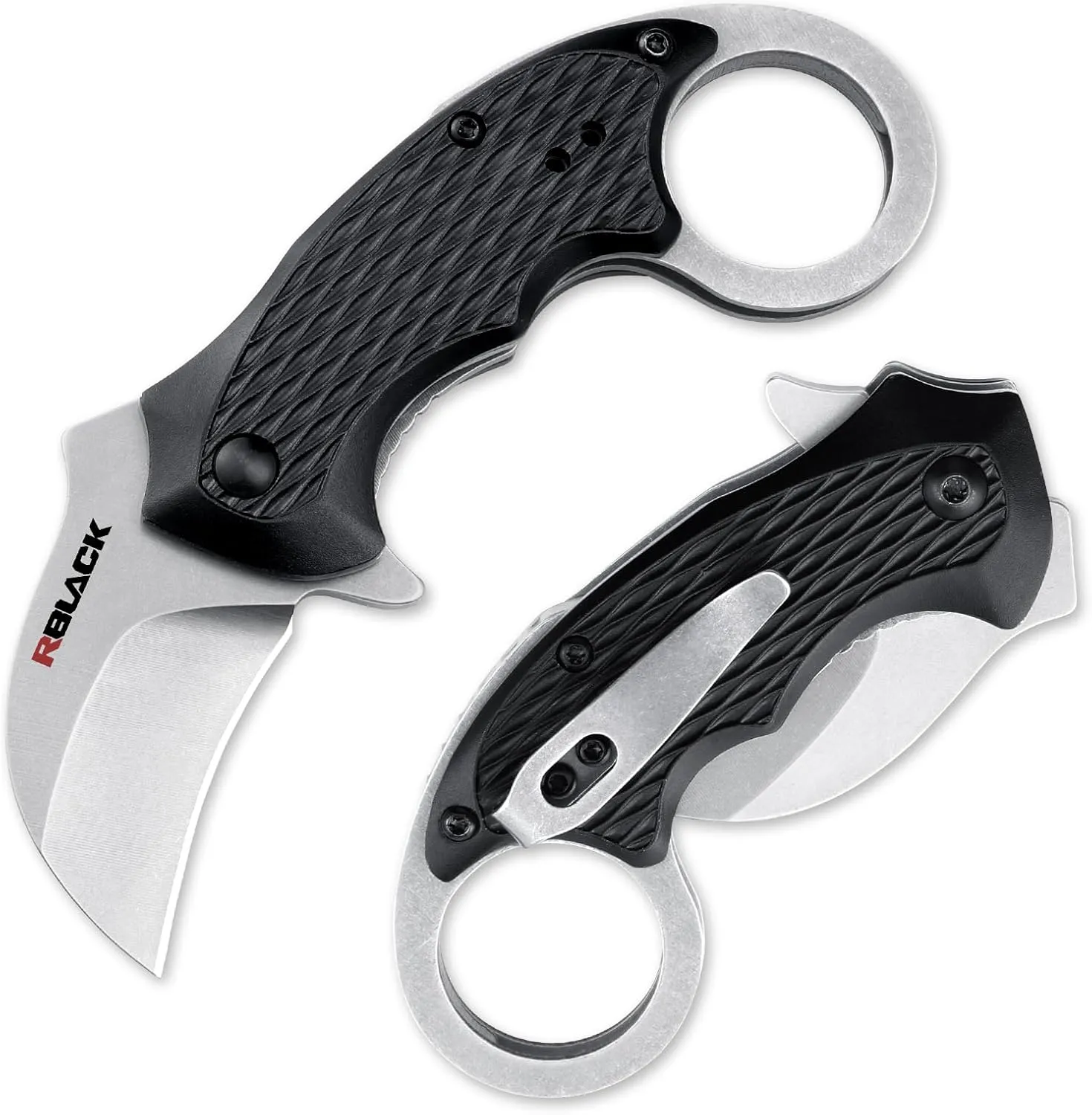 RBLACK Karambit Folding Knife for Men, Black Stainless Steel Blade, Aluminum Handle with Clip, Small Pocket Knives for EDC Camping Fishing Hiking Outdoor