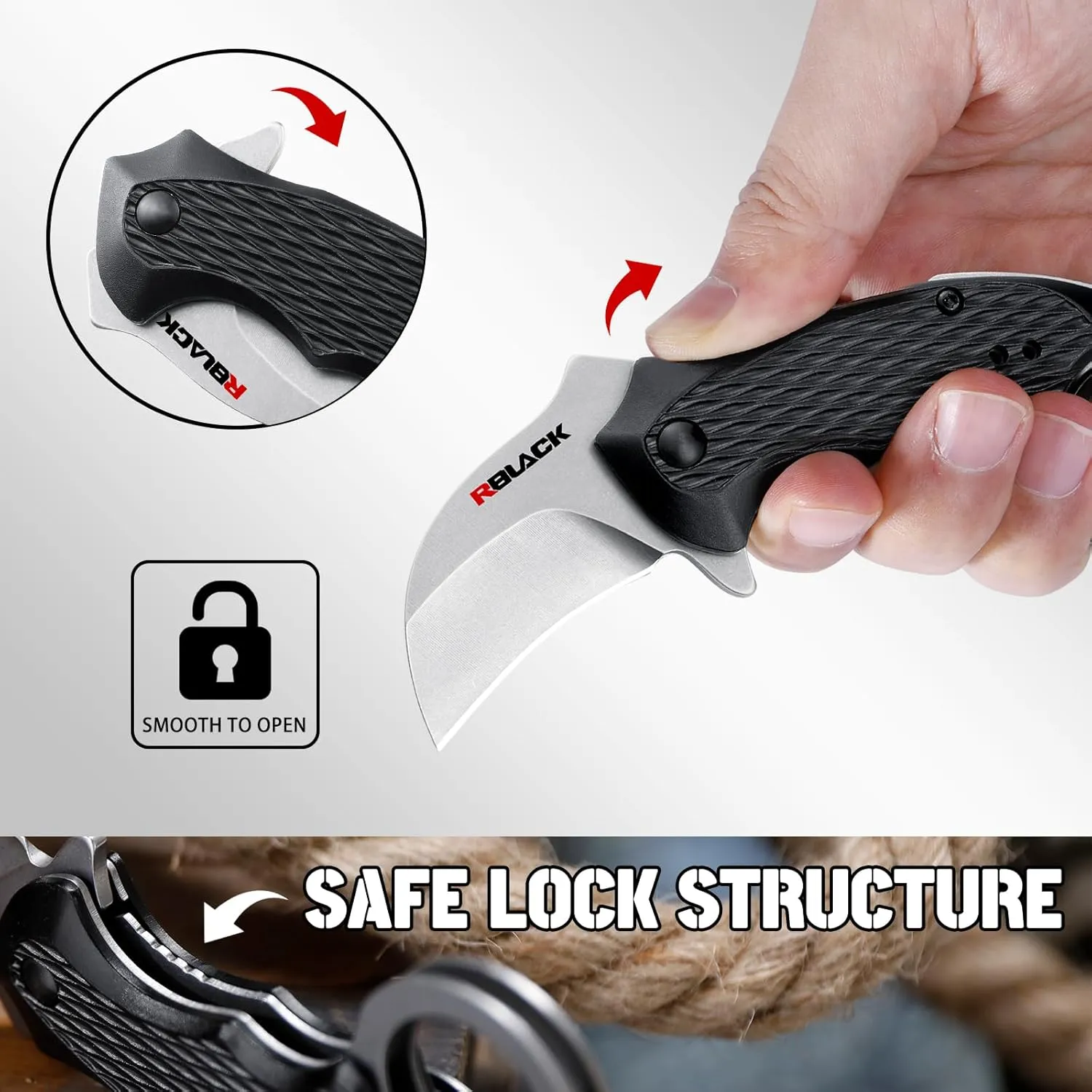 RBLACK Karambit Folding Knife for Men, Black Stainless Steel Blade, Aluminum Handle with Clip, Small Pocket Knives for EDC Camping Fishing Hiking Outdoor