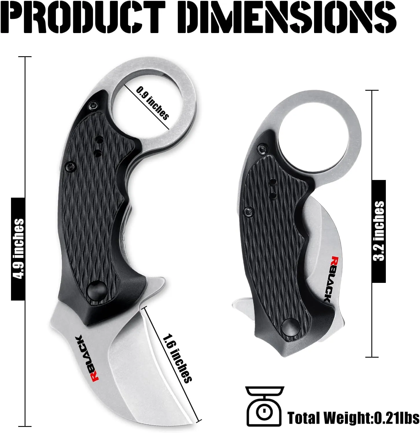 RBLACK Karambit Folding Knife for Men, Black Stainless Steel Blade, Aluminum Handle with Clip, Small Pocket Knives for EDC Camping Fishing Hiking Outdoor