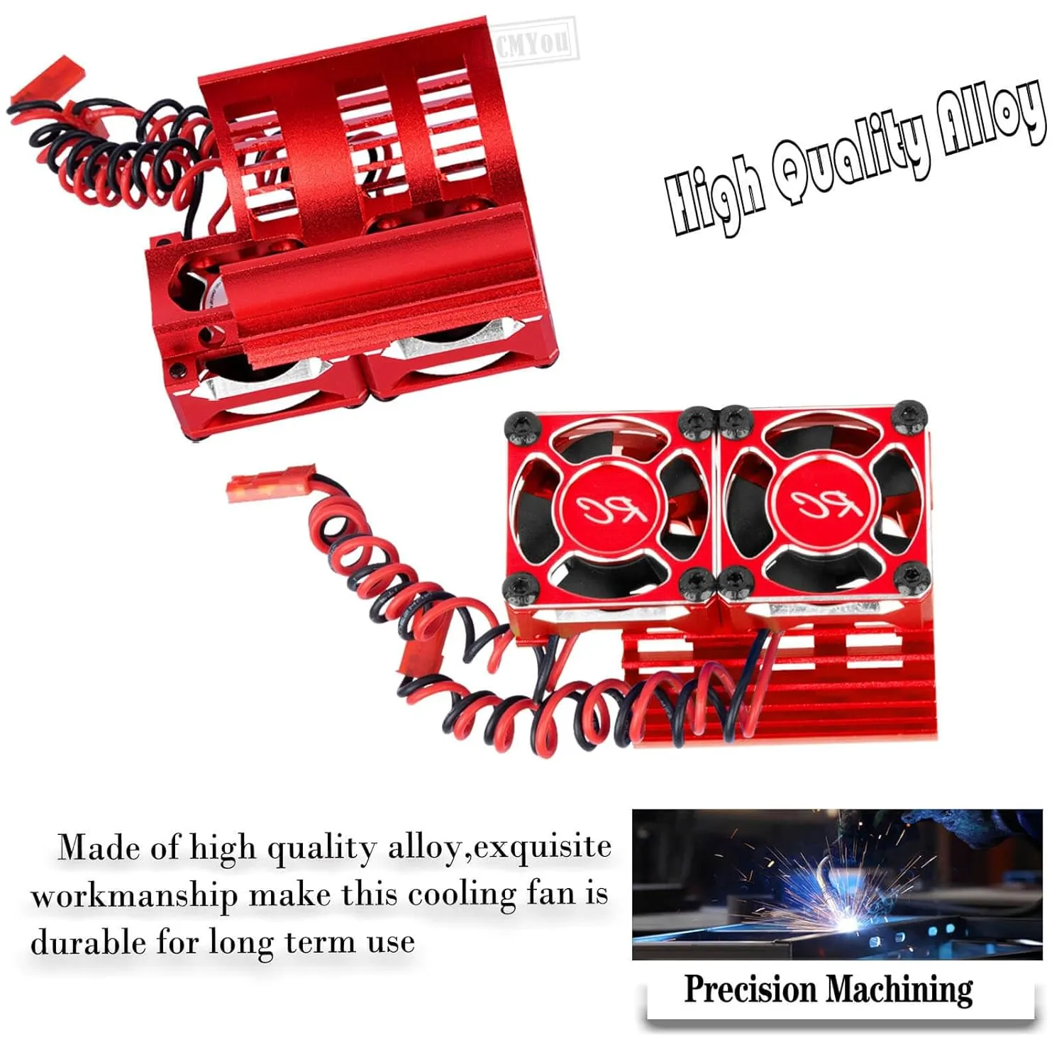 RCM You Cooling Fans 30mm 27000rpm Brushless Motor with Metal Heatsink for 1/8 RC Car, 40mm, 42mm, Red