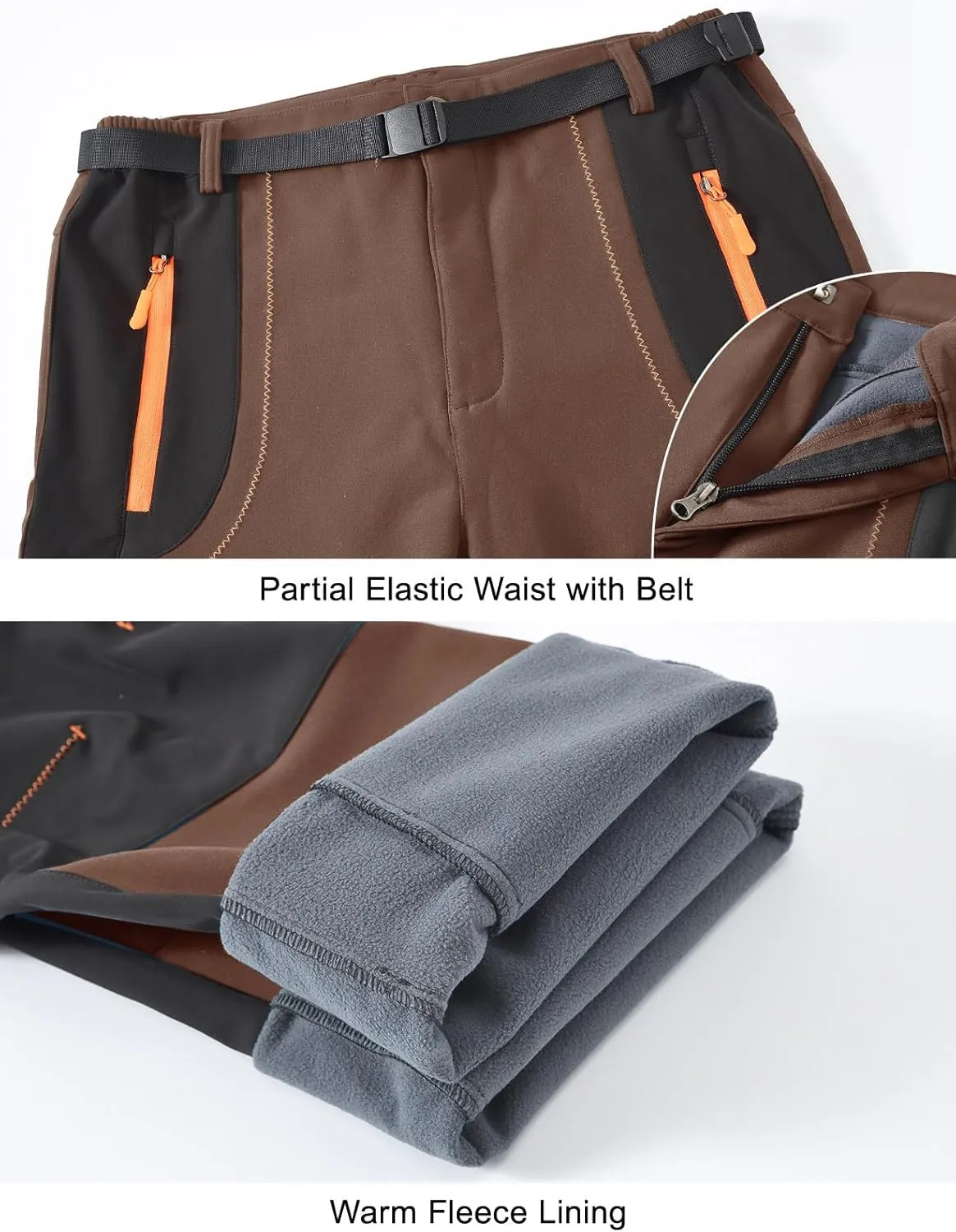 Rdruko Men's Snow Ski Pants Waterproof Insulated Winter Outdoor Snowboard Hiking Fleece Pants with Belt