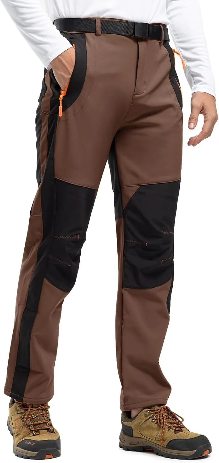 Rdruko Men's Snow Ski Pants Waterproof Insulated Winter Outdoor Snowboard Hiking Fleece Pants with Belt