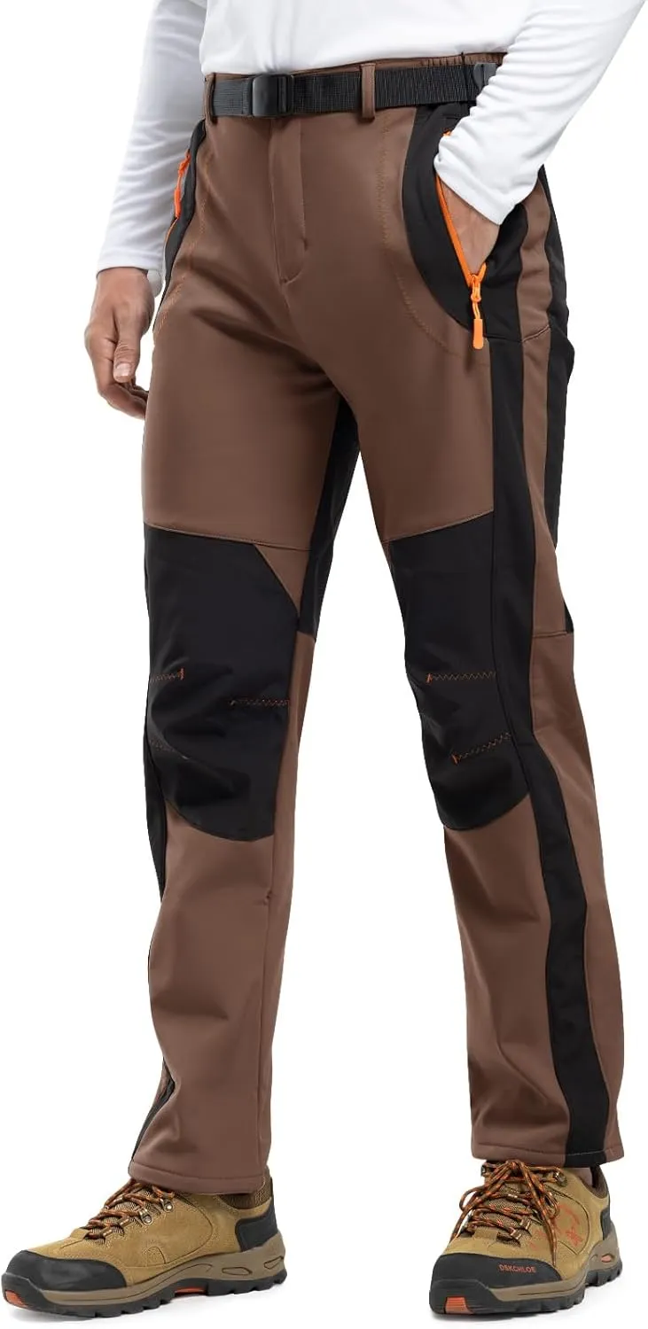 Rdruko Men's Snow Ski Pants Waterproof Insulated Winter Outdoor Snowboard Hiking Fleece Pants with Belt