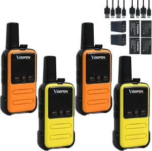 Rechargeable Mini Walkie Talkies C56TB for Adults Two Way Radios Long Range Compact Transceiver with USB C Charger for Family Hiking Camping Cruising Skiing Shop (4 Pack)