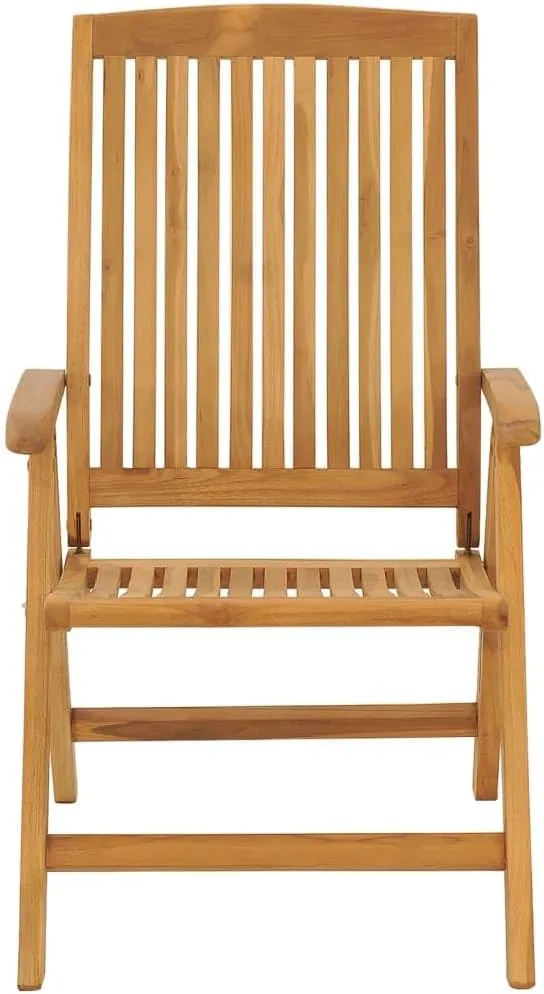 Reclining Patio Chairs with Cushions 2-Piece Set Solid Teak Wood Adjustable Foldable Outdoor Lounge Chairs for Poolside, Garden, Backyard