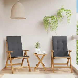 Reclining Patio Chairs with Cushions 2-Piece Set Solid Teak Wood Adjustable Foldable Outdoor Lounge Chairs for Poolside, Garden, Backyard