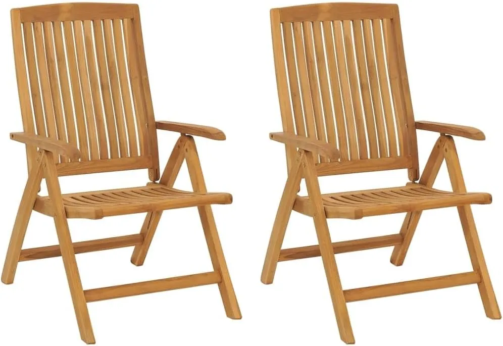 Reclining Patio Chairs with Cushions 2-Piece Set Solid Teak Wood Adjustable Foldable Outdoor Lounge Chairs for Poolside, Garden, Backyard