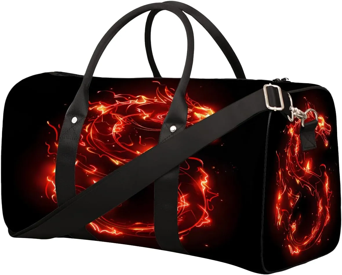Red Dragon Cool Travel Duffel Bag for Women Men Small Sport Gym Bag Waterproof Weekender Overnight Lightweight Carry on Foldable Gym Bag for Training Swim Yoga Traveling Handbag