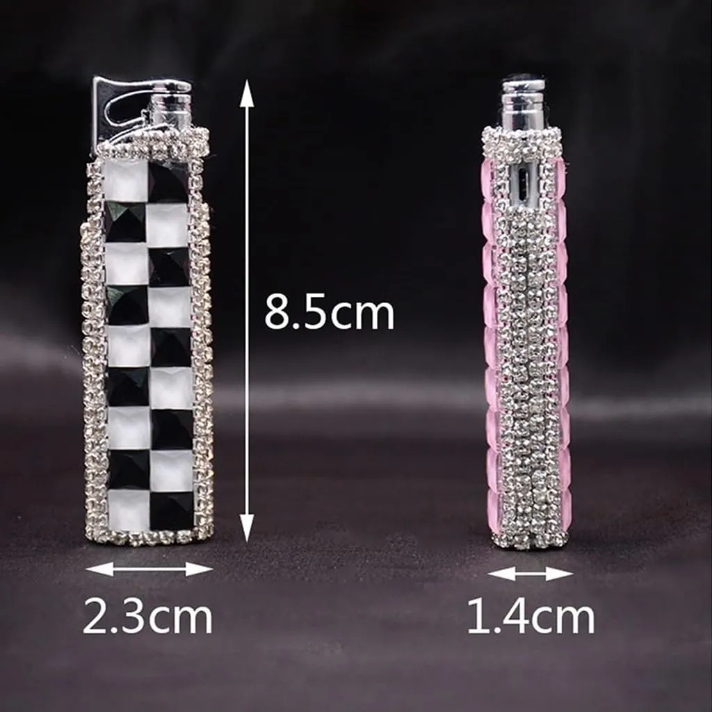 Red Flame Rhinestone Flash Lighter, Windproof Jet Flame, Inflatable Butane, Adjustable Flame, Suitable for Women. (Butane Not Included)(A)