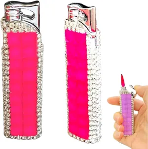 Red Flame Rhinestone Flash Lighter, Windproof Jet Flame, Inflatable Butane, Adjustable Flame, Suitable for Women. (Butane Not Included)(A)