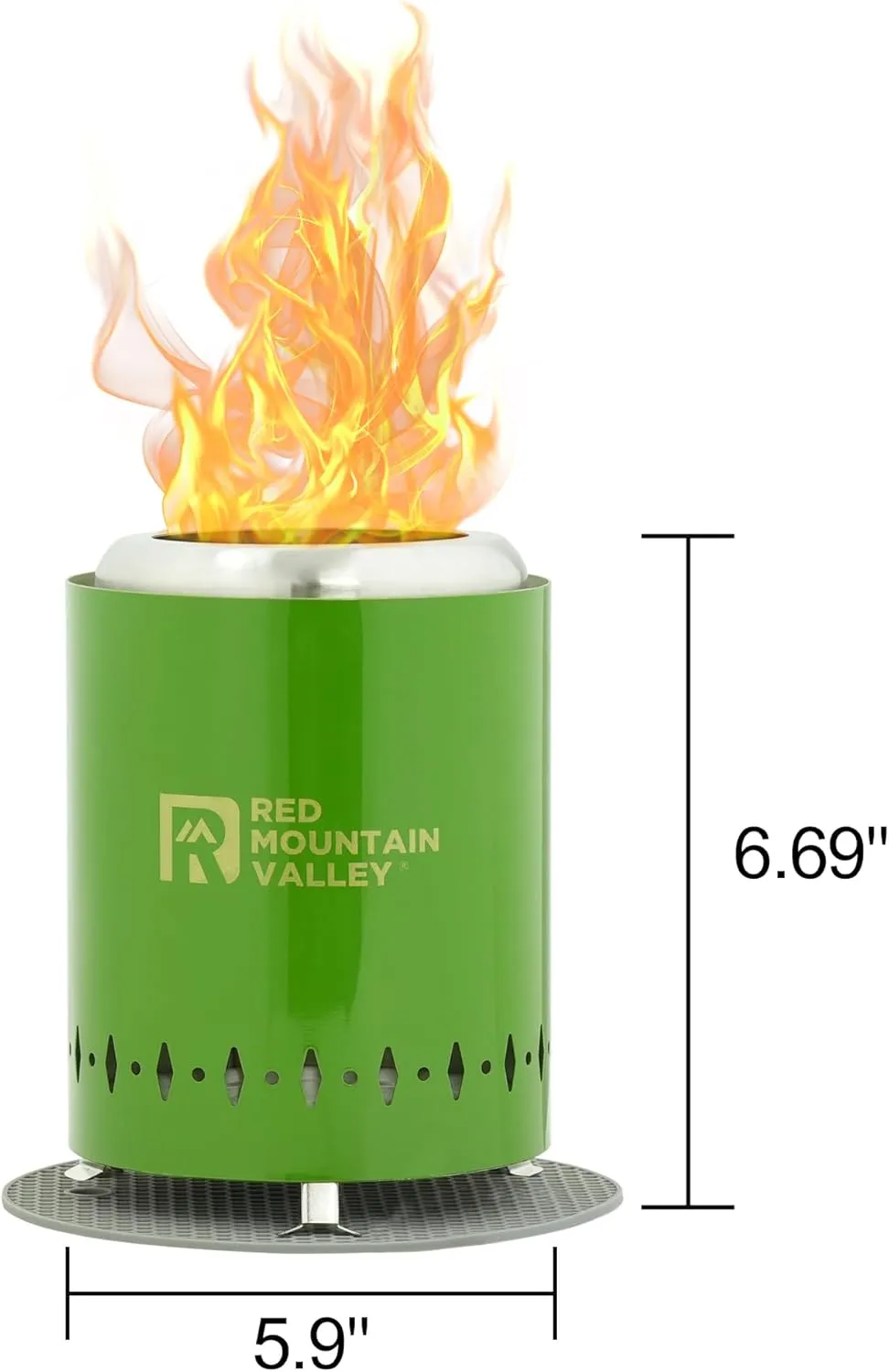 Red Mountain Valley Smokeless Tabletop Fire Pit with Mat, Portable Mini Low Smoke Camping Stove, with Travel Bag and Fireproof Mat, Stainless Steel Green, for Outdoor Enthusiasts