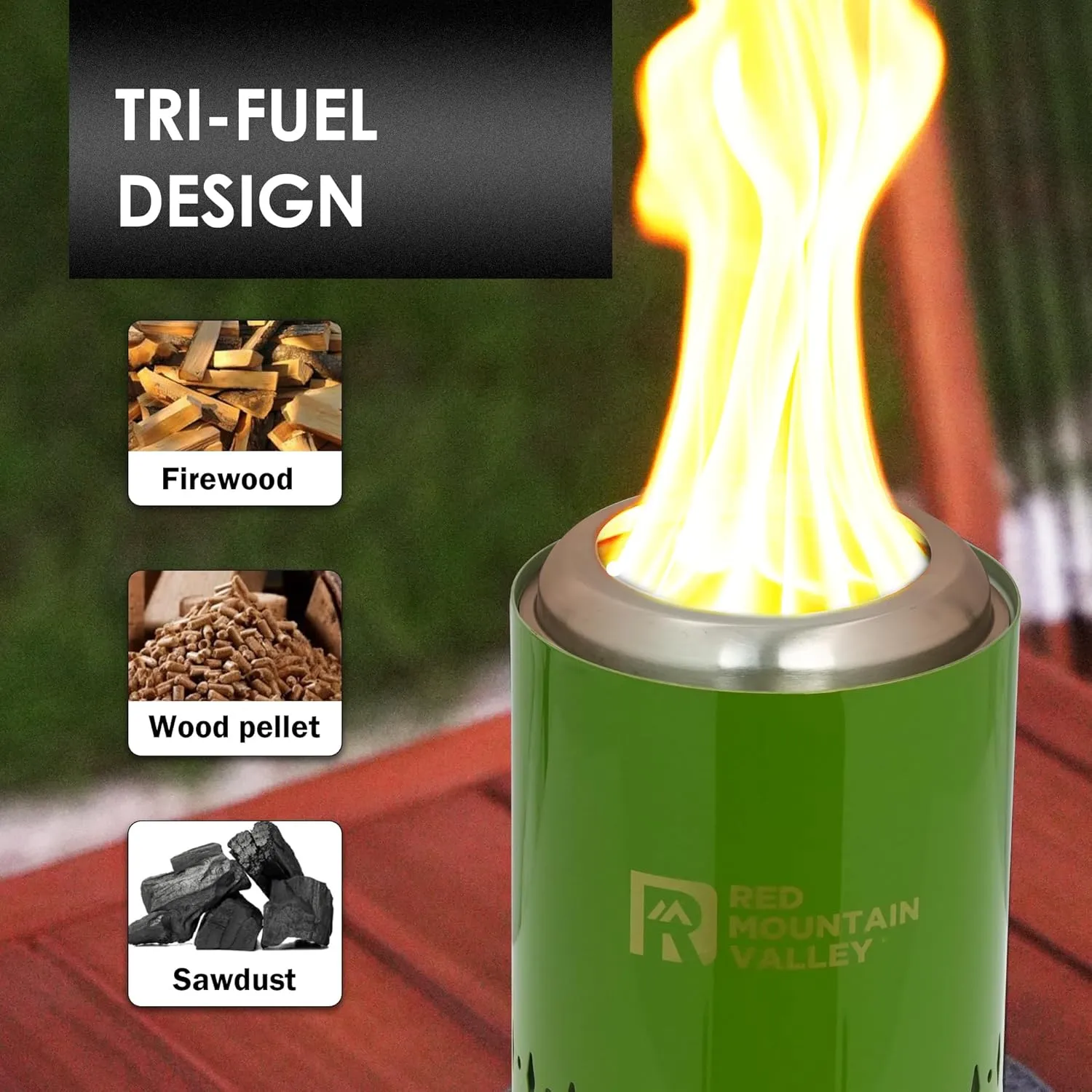 Red Mountain Valley Smokeless Tabletop Fire Pit with Mat, Portable Mini Low Smoke Camping Stove, with Travel Bag and Fireproof Mat, Stainless Steel Green, for Outdoor Enthusiasts
