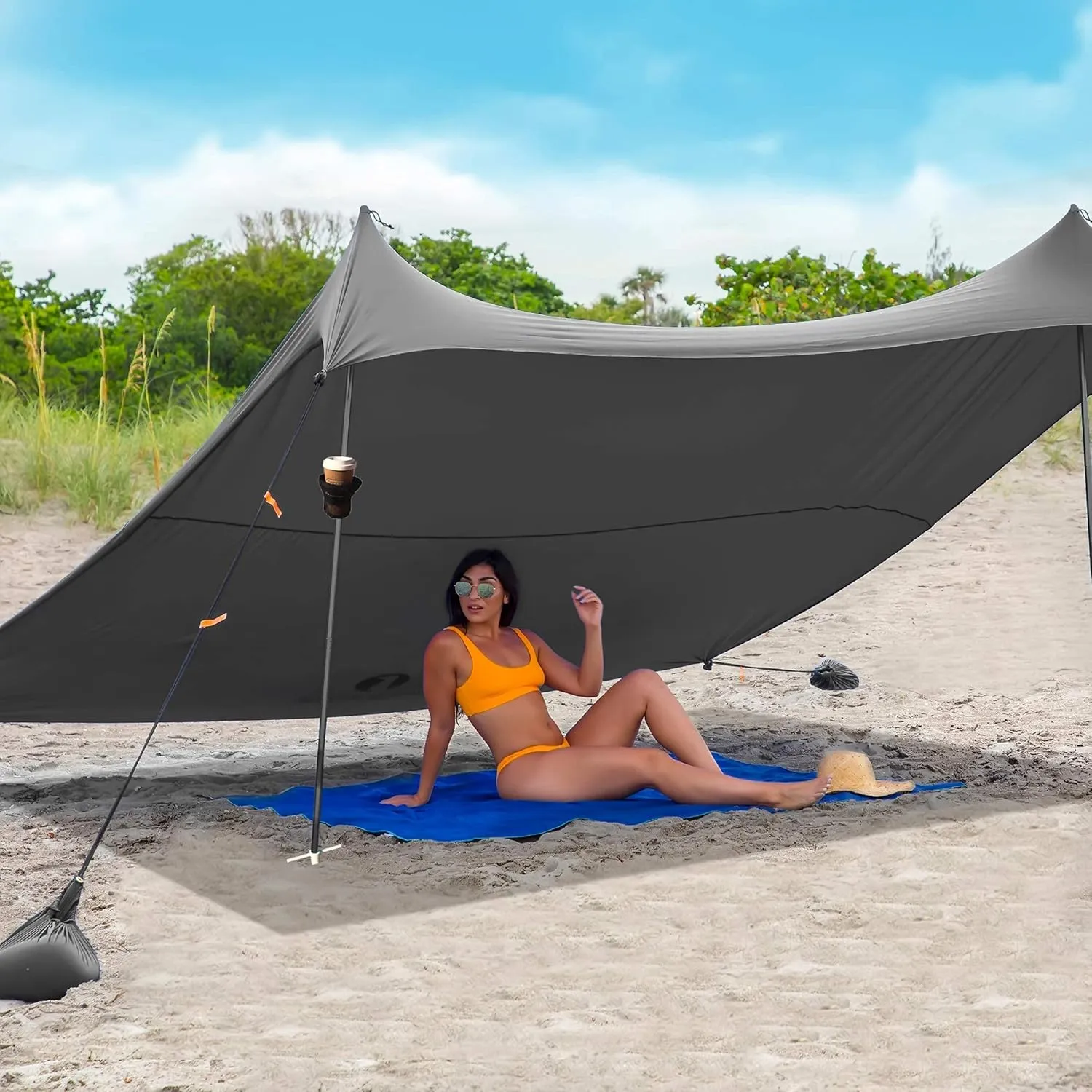 Red Suricata Family Beach Tent & Beach Canopy & 2 Beverage Holders Bundle - UPF50 UV Sun Shade Shelter (Medium, Grey)