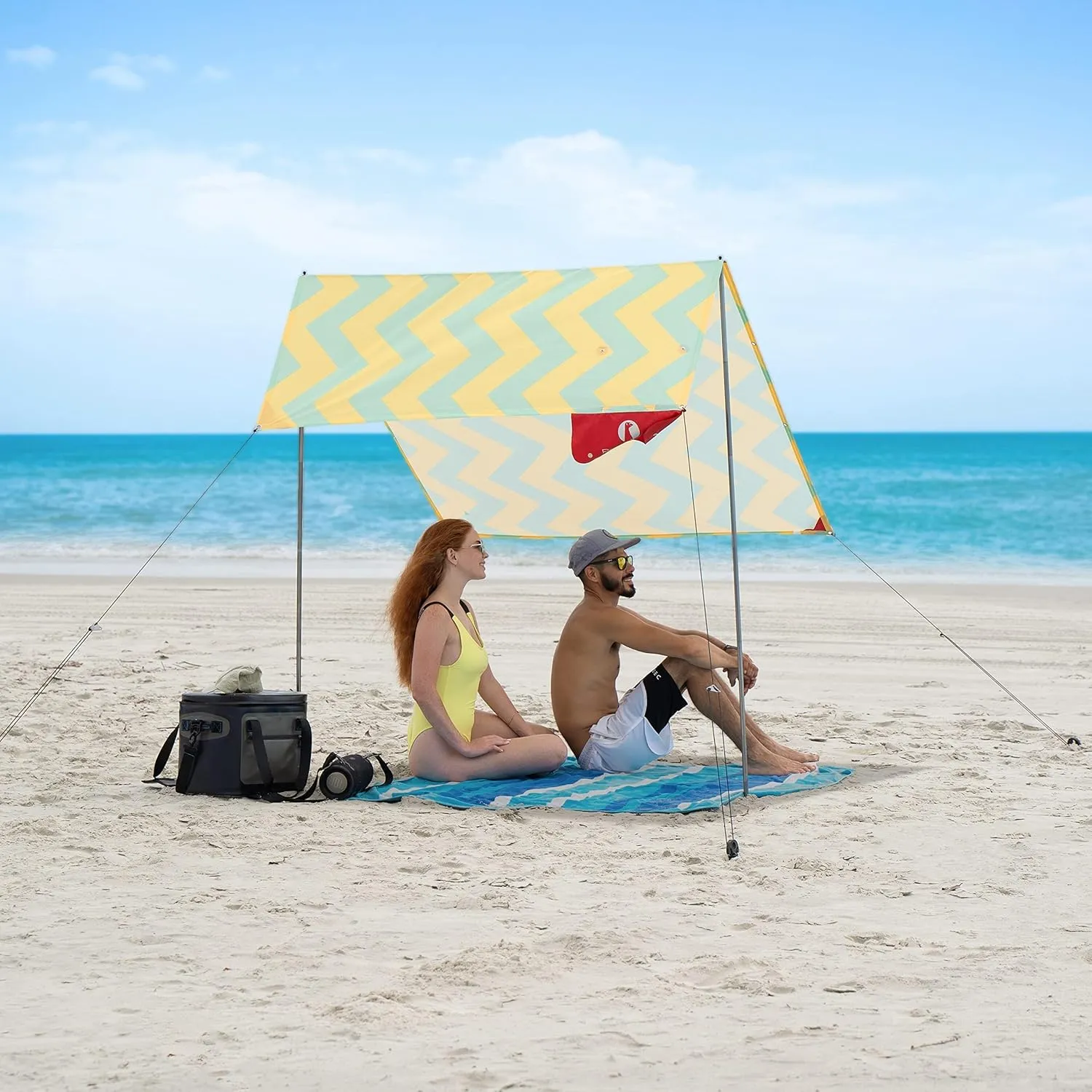 Red Suricata Teepee Beach Tent & Beach Canopy for 1-2 Persons, UPF50 Sun Beach Shade, Sunshade with 2 Aluminum Poles & Crossbar, 4 Robust Ground Anchor Screws - Compact & Lightweight (Akumal)