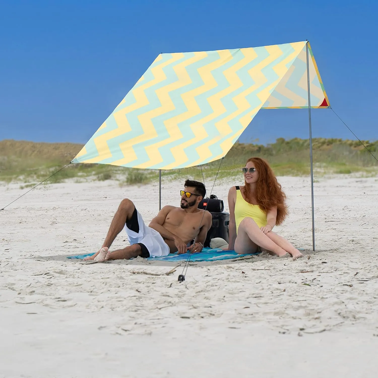 Red Suricata Teepee Beach Tent & Beach Canopy for 1-2 Persons, UPF50 Sun Beach Shade, Sunshade with 2 Aluminum Poles & Crossbar, 4 Robust Ground Anchor Screws - Compact & Lightweight (Akumal)