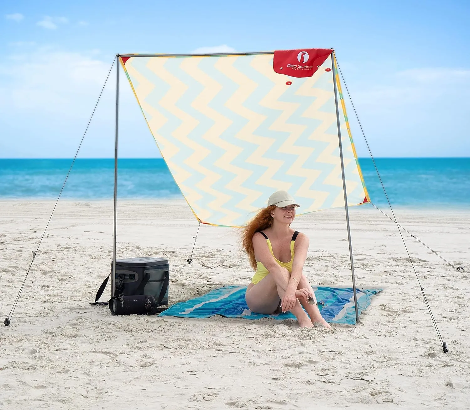Red Suricata Teepee Beach Tent & Beach Canopy for 1-2 Persons, UPF50 Sun Beach Shade, Sunshade with 2 Aluminum Poles & Crossbar, 4 Robust Ground Anchor Screws - Compact & Lightweight (Akumal)