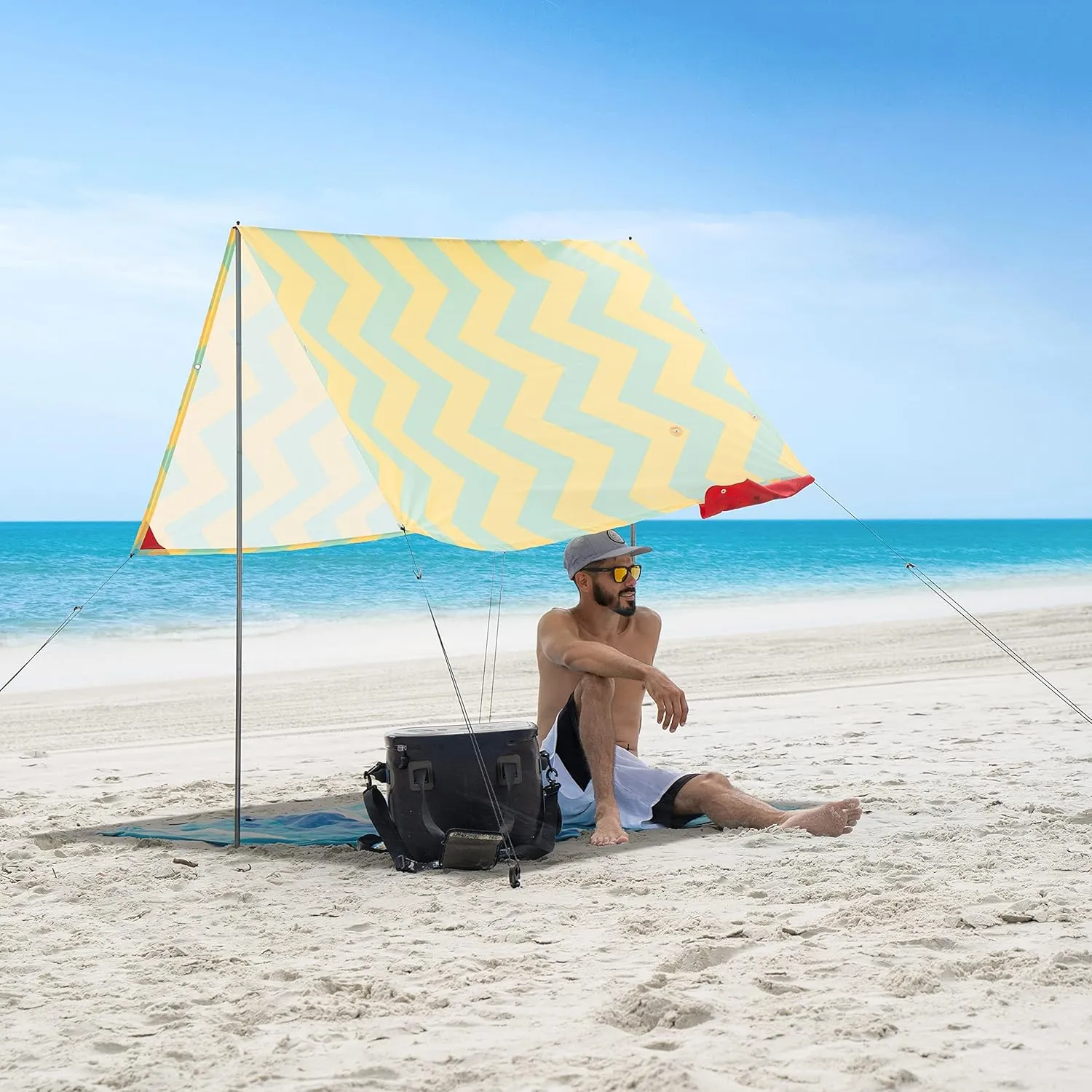 Red Suricata Teepee Beach Tent & Beach Canopy for 1-2 Persons, UPF50 Sun Beach Shade, Sunshade with 2 Aluminum Poles & Crossbar, 4 Robust Ground Anchor Screws - Compact & Lightweight (Akumal)