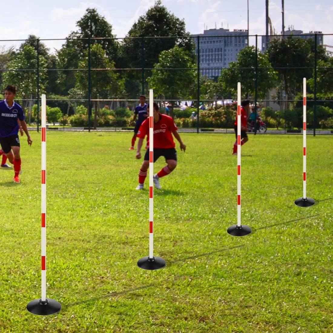 Red-White Soccer Agility Pole Set Rubber Base Dribbling Stick Traffic Warning Sign Pole Multifunctional Training Pole