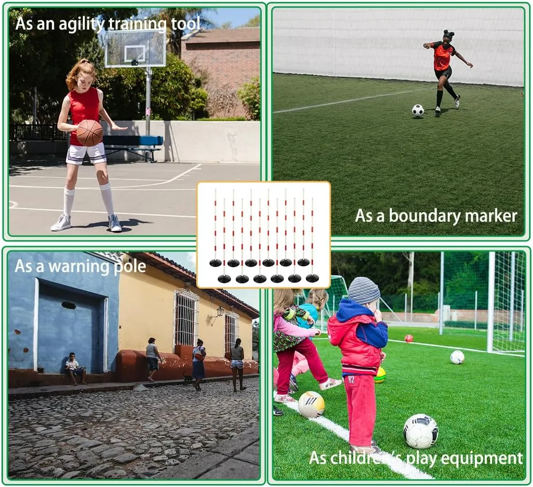 Red-White Soccer Agility Pole Set Rubber Base Dribbling Stick Traffic Warning Sign Pole Multifunctional Training Pole