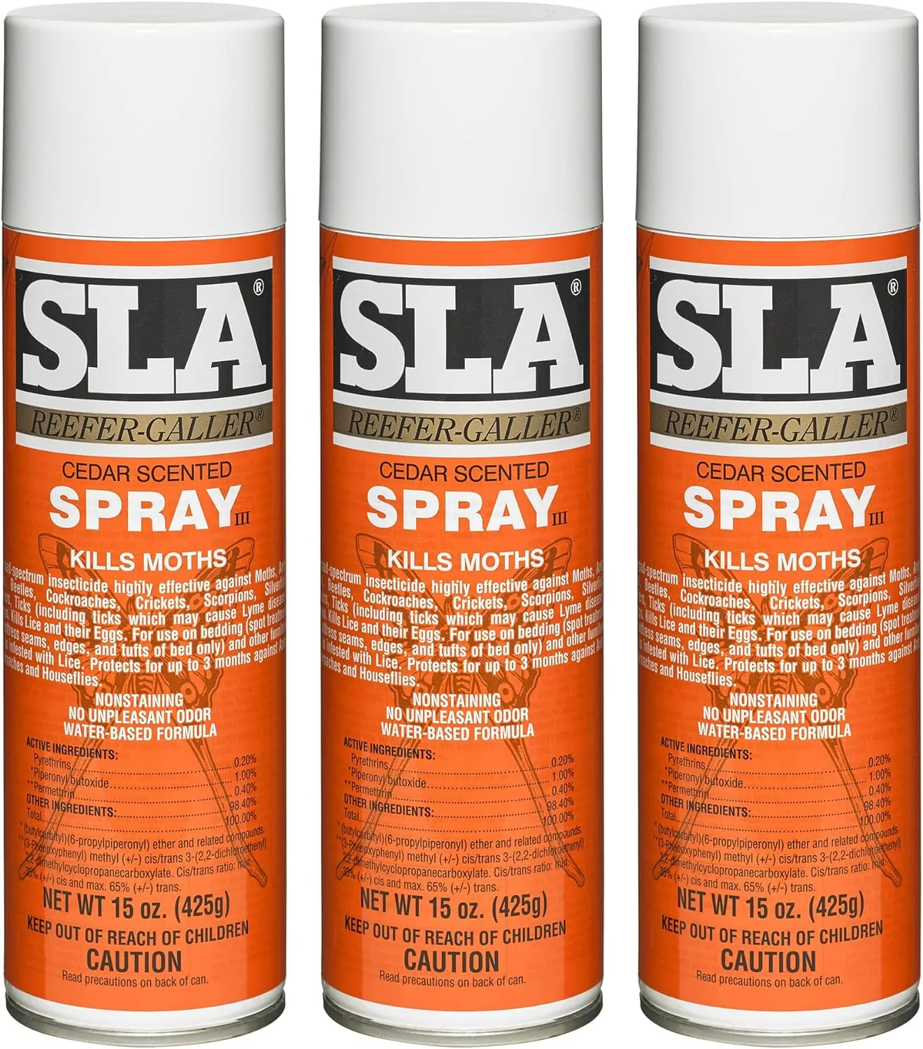 Reefer Galler SLA Cedar Scented Moth Repellent Spray, Kills Moths Bed Bugs and Pests on Contact, 15 oz (Pack of 3)