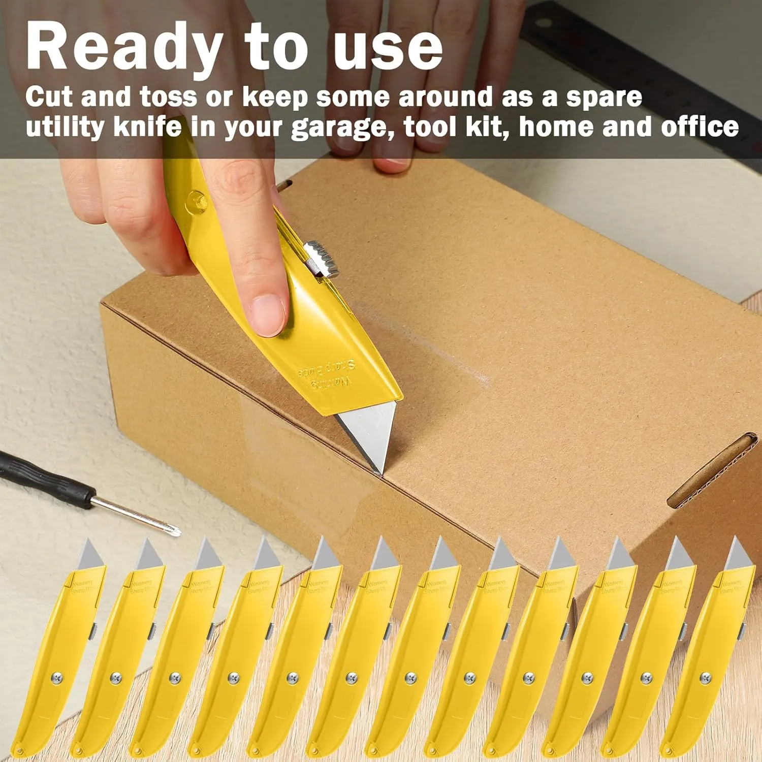 Reginary 30 Pcs Box Cutter Bulk Retractable Blade Utility Knife Heavy Duty Aluminum Alloy Razor Shell Knife for Cartons, Cardboard and Boxes, DIY, Factory, Home(Yellow)