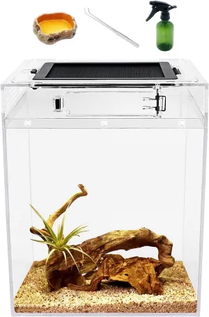 Reptileg Growth Tall Terrarium Set (PC), 8''*8''*11'' with Top Sliding Door Screen Ventilation Reptile Terrariums for Snake, Frog,Insect,Tarantula,Hermit Crab，Spider,Iguana,Tortoise,Bearded Dragon