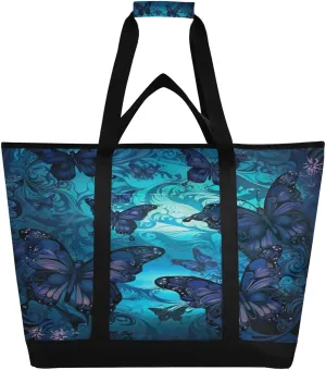 Retro Butterfly Reusable Insulated Lunchbox Cooler Bag, Leakproof Kitchen Grocery Bag Collapsible Portable Cooler Tote Bag for Picnic, Camping, Office, Travel