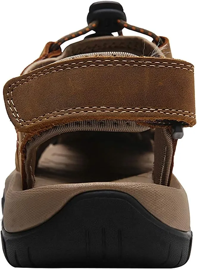 rismart Men's Closed Toe Walking Fastening Trekking Sport Shoes Suede Leather Sandals