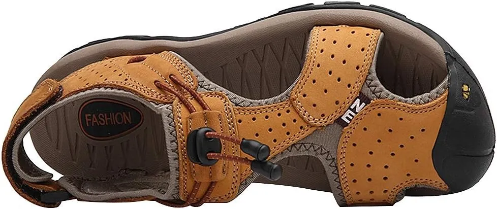 rismart Men's Closed Toe Walking Fastening Trekking Sport Shoes Suede Leather Sandals