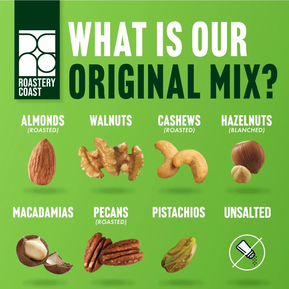 Roastery Coast - Daily Nuts Original Mixed Nuts | Mixed Nuts Snack Packs | Individually wrapped snacks | Unsalted Mixed Nuts | Nut Snacks | No peanuts | Deluxe assorted snack (22 Packs)