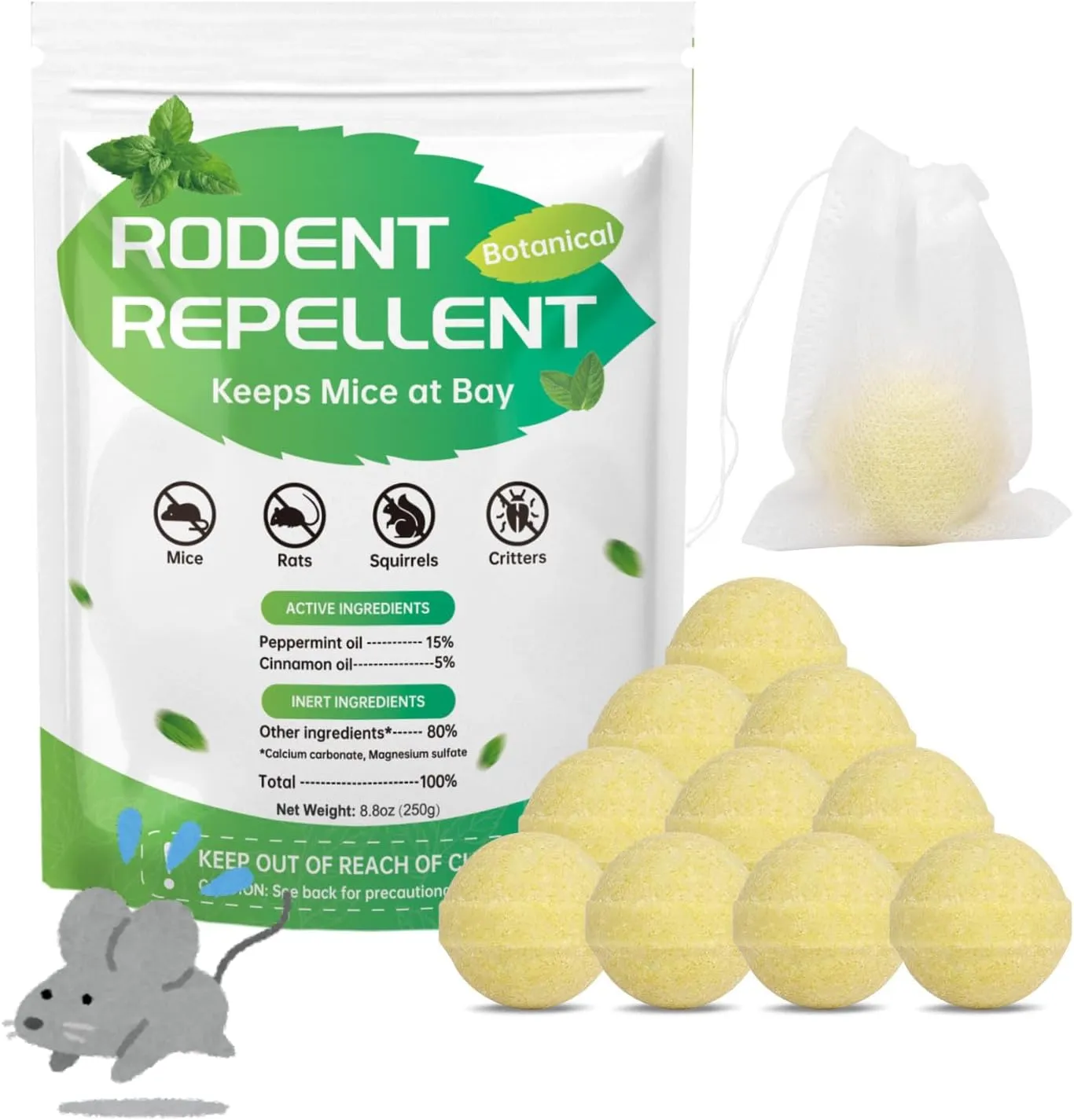 Rodent and Mice Repellent Outdoor/Indoor 10 Pcs, Plant-Based Rat Repellent for House, Peppermint Oil for Rodent Mice Squirrel Repellent Rodent Deterrent for RV, Attic, Office, Yard