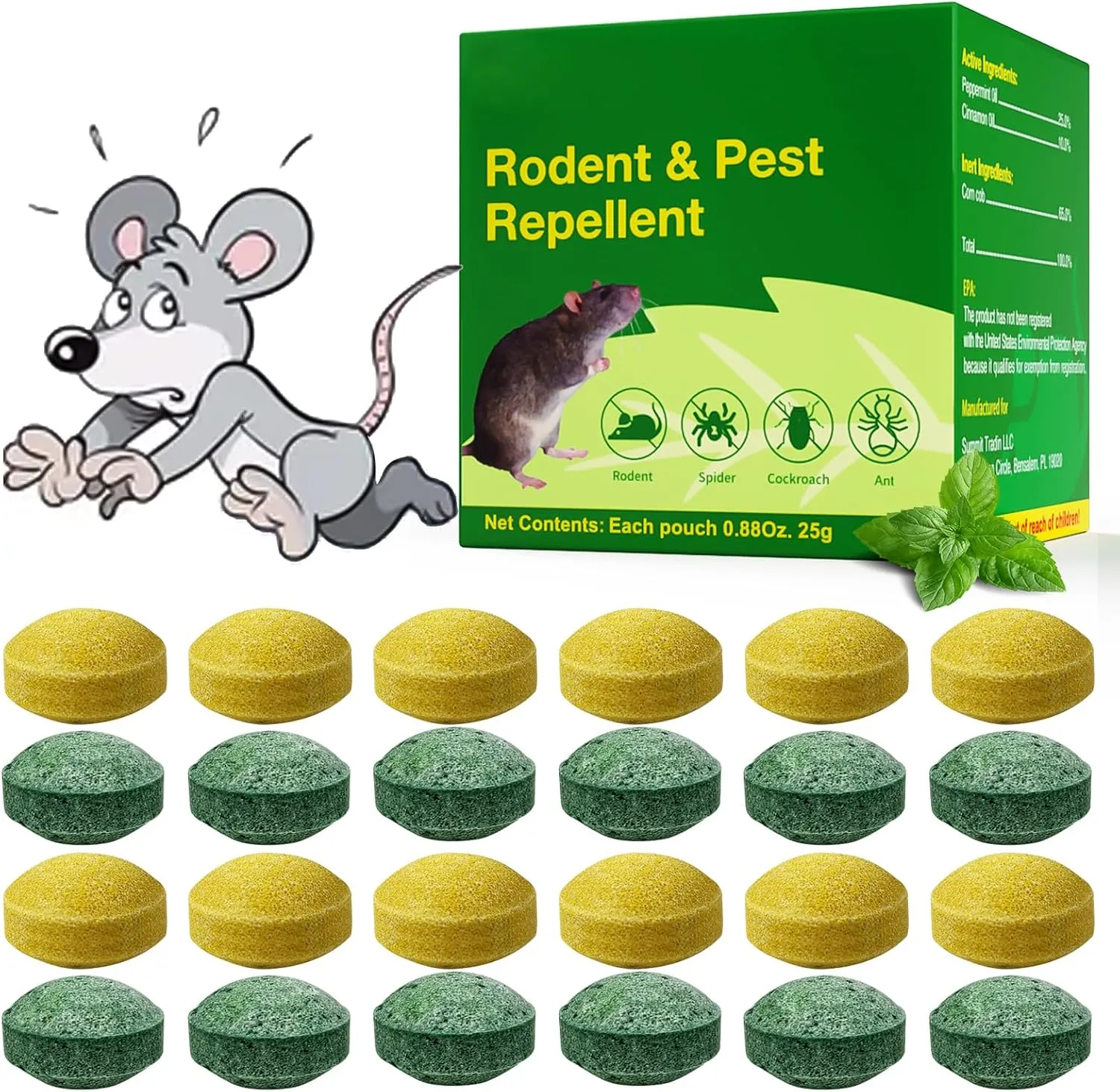 Rodent Repellent, Mice Mouse Repellent Balls for Indoor and Outdoor, Peppermint Moth Ball for Rodents 24 Pack, Natural and Pets Safe for Attic, Garage, Yard, Warehouse