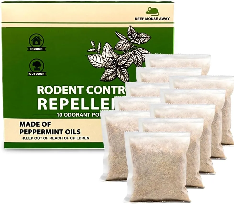 Rodent Repellent Pouches, Natural Mouses Repellent, Mice Deterrent Indoor Outdoor, Peppermint Oil to Repel Rats, RV Mouse Deterrent, Keep Mouse Away for House, Safe for Kids &Pets Mice Control-10 Pack