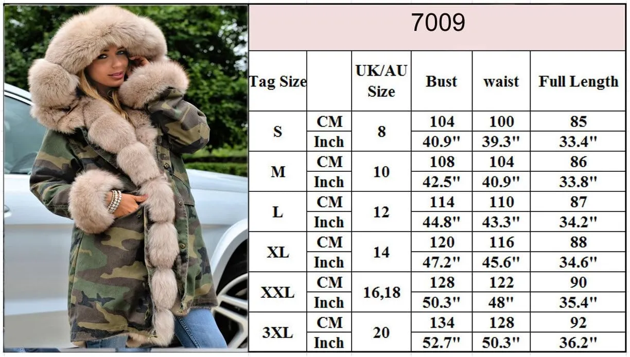 Roiii Women Thicken Warm Winter Coat Hood Down Parka Fleece Fur Outdoor Overcoat Long Jacket Outwear