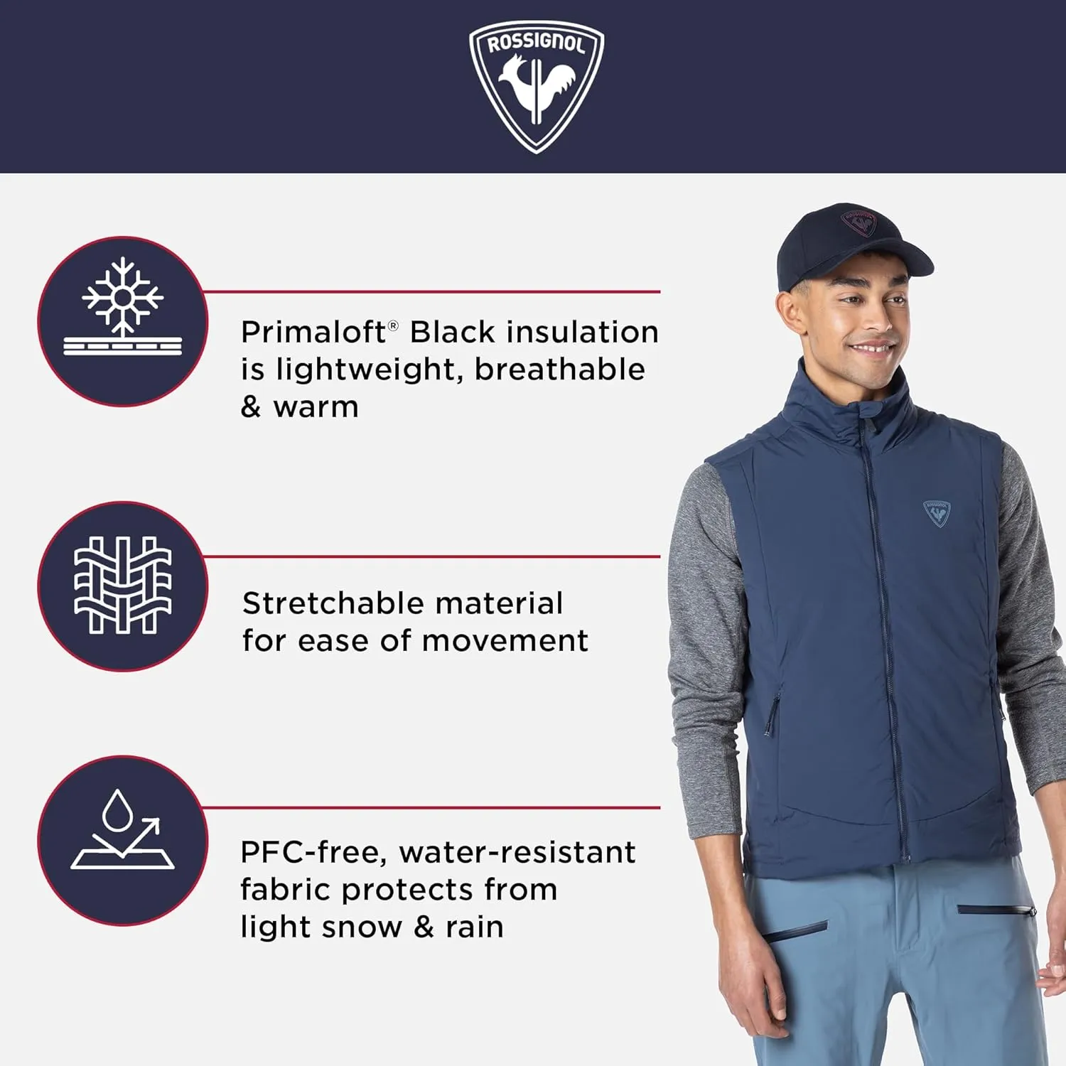 Rossignol Opside Vest - Insulated Ski Vests for Men - Light, Water-resistant Snow Vests