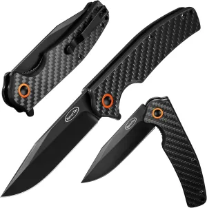RoverTac Pocket Folding Knife, D2 Stainless Steel Blade with Carbon Fiber Handle Liner Lock Pocket Clip, Perfect for Camping Hiking EDC, Gifts for Men Christmas Gifts