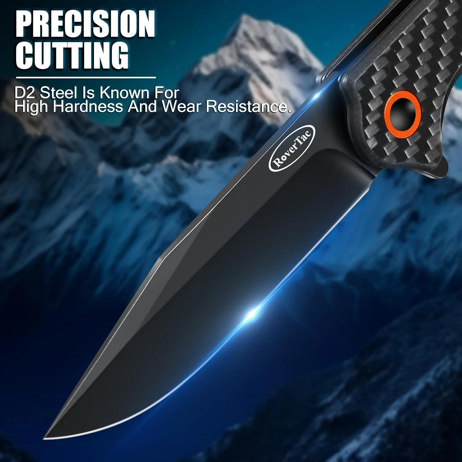RoverTac Pocket Folding Knife, D2 Stainless Steel Blade with Carbon Fiber Handle Liner Lock Pocket Clip, Perfect for Camping Hiking EDC, Gifts for Men Christmas Gifts