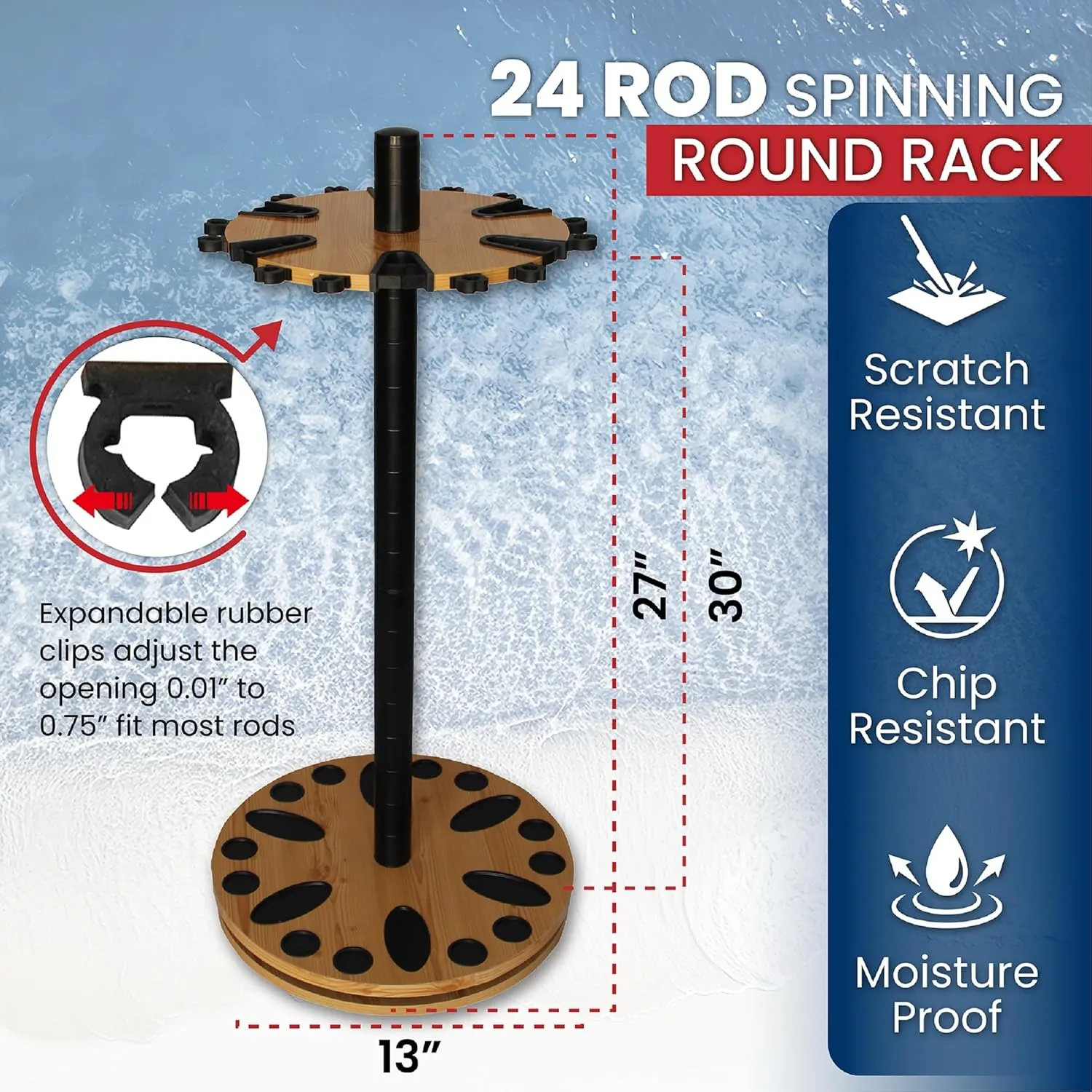 Rush Creek Creations Fishing Rod Holder - 360 Spinning Rack for Garage Organization and Storage, Pole Holder for Reels, Gear, Accessories, Tackle Box