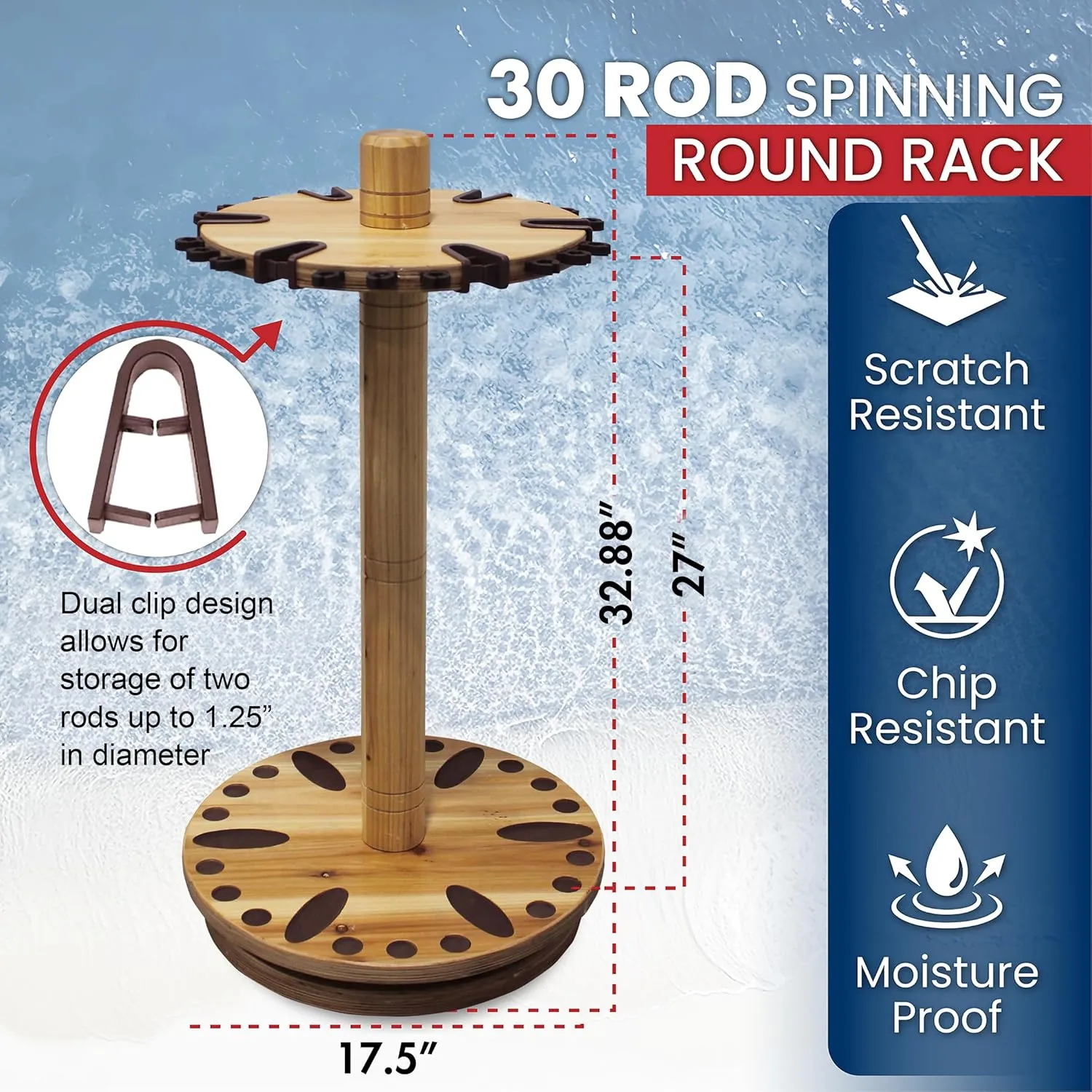 Rush Creek Creations Fishing Rod Holder - 360 Spinning Rack for Garage Organization and Storage, Pole Holder for Reels, Gear, Accessories, Tackle Box