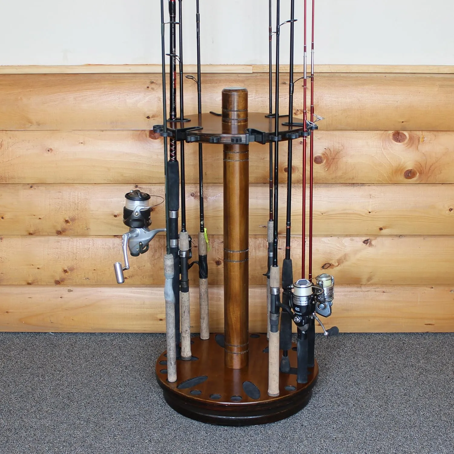 Rush Creek Creations Fishing Rod Holder - 360 Spinning Rack for Garage Organization and Storage, Pole Holder for Reels, Gear, Accessories, Tackle Box