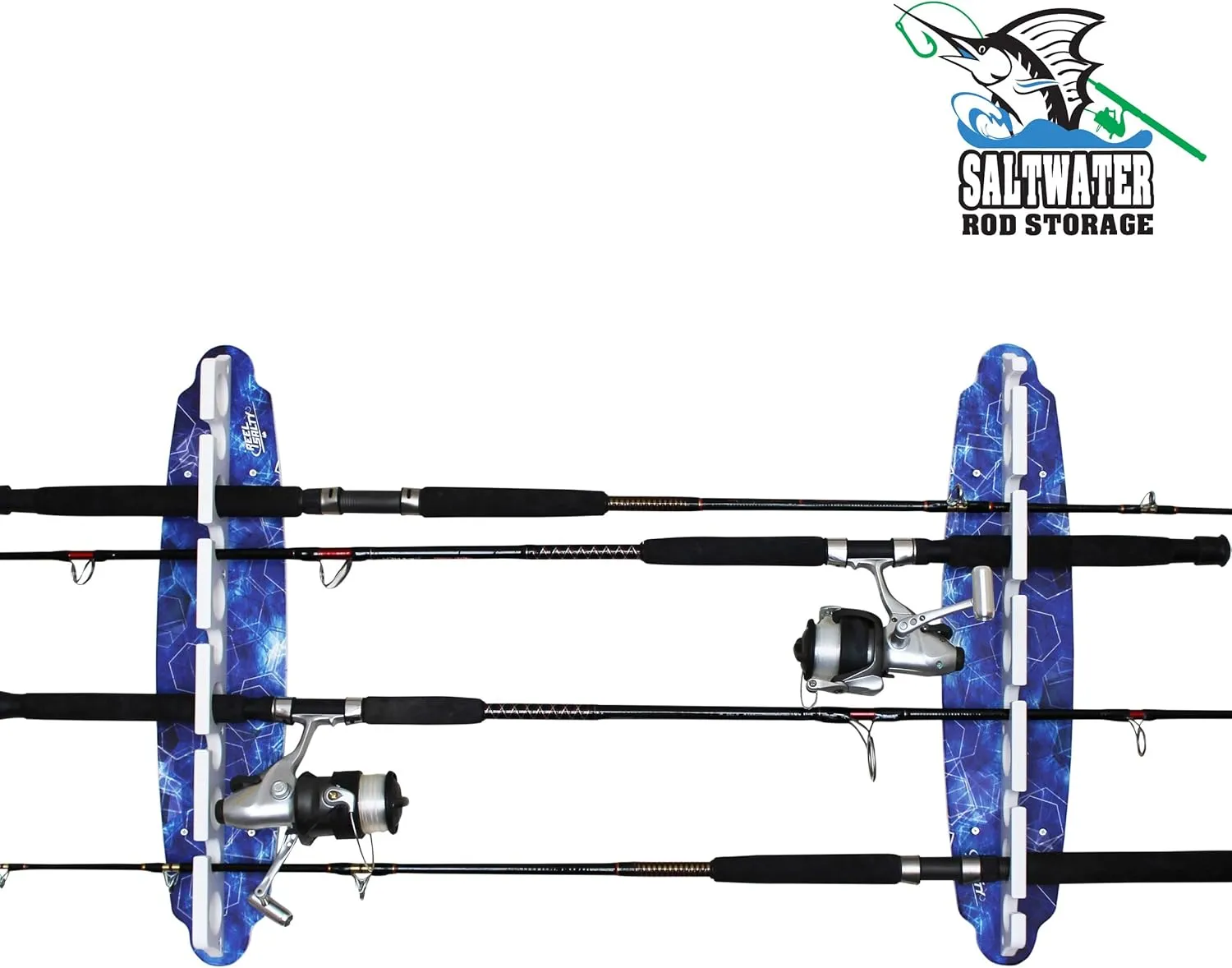 Rush Creek Creations Reel Salty Waterproof Offshore/Inshore Fishing Rod Holder for 11 Saltwater Poles   Gear & Accessories Perfect for Garage & Wall Storage