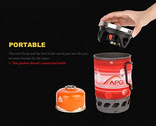 Rynx | APG Portable Gas Stove Personal Cooking System Backpack Outdoor Burner Hiking Camping Gear Heat Exchanger Kettle