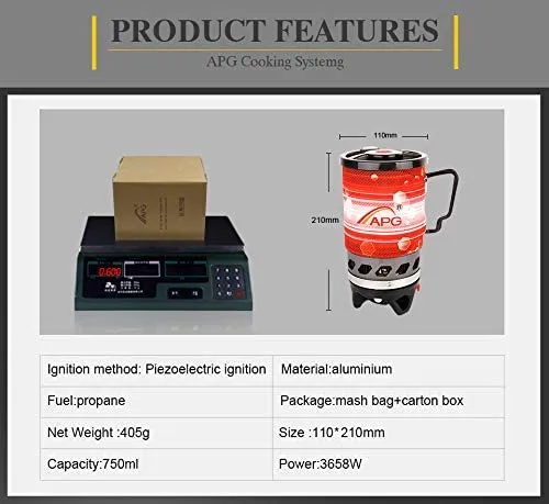 Rynx | APG Portable Gas Stove Personal Cooking System Backpack Outdoor Burner Hiking Camping Gear Heat Exchanger Kettle