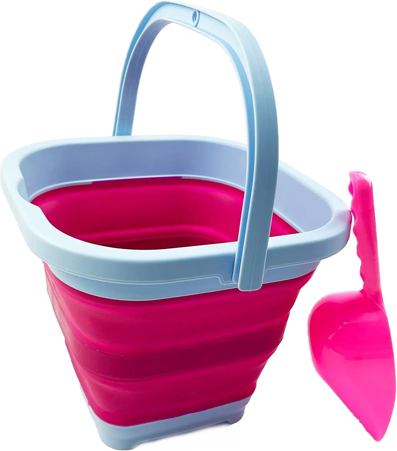 SAMMART Collapsible Rectangular Cleaning Bucket 5L (1.3 Gallon)- Foldable Camping Beach Sand Water Pot Pail- Portable Space Saving Tub for Household, Outdoor Washing (Cool Blue/Flamingo (Set of 2))
