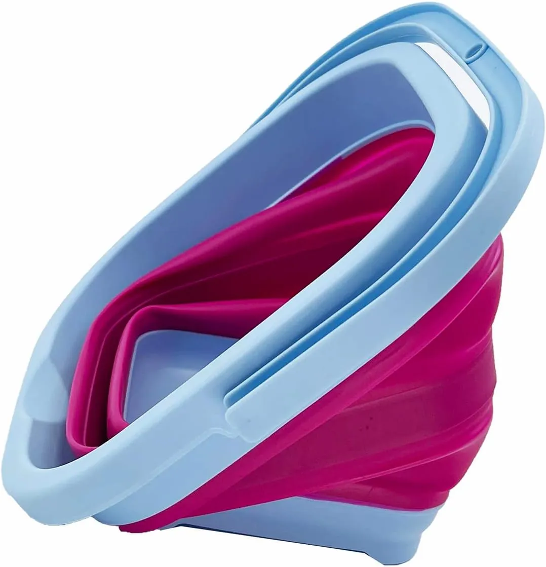 SAMMART Collapsible Rectangular Cleaning Bucket 5L (1.3 Gallon)- Foldable Camping Beach Sand Water Pot Pail- Portable Space Saving Tub for Household, Outdoor Washing (Cool Blue/Flamingo (Set of 2))