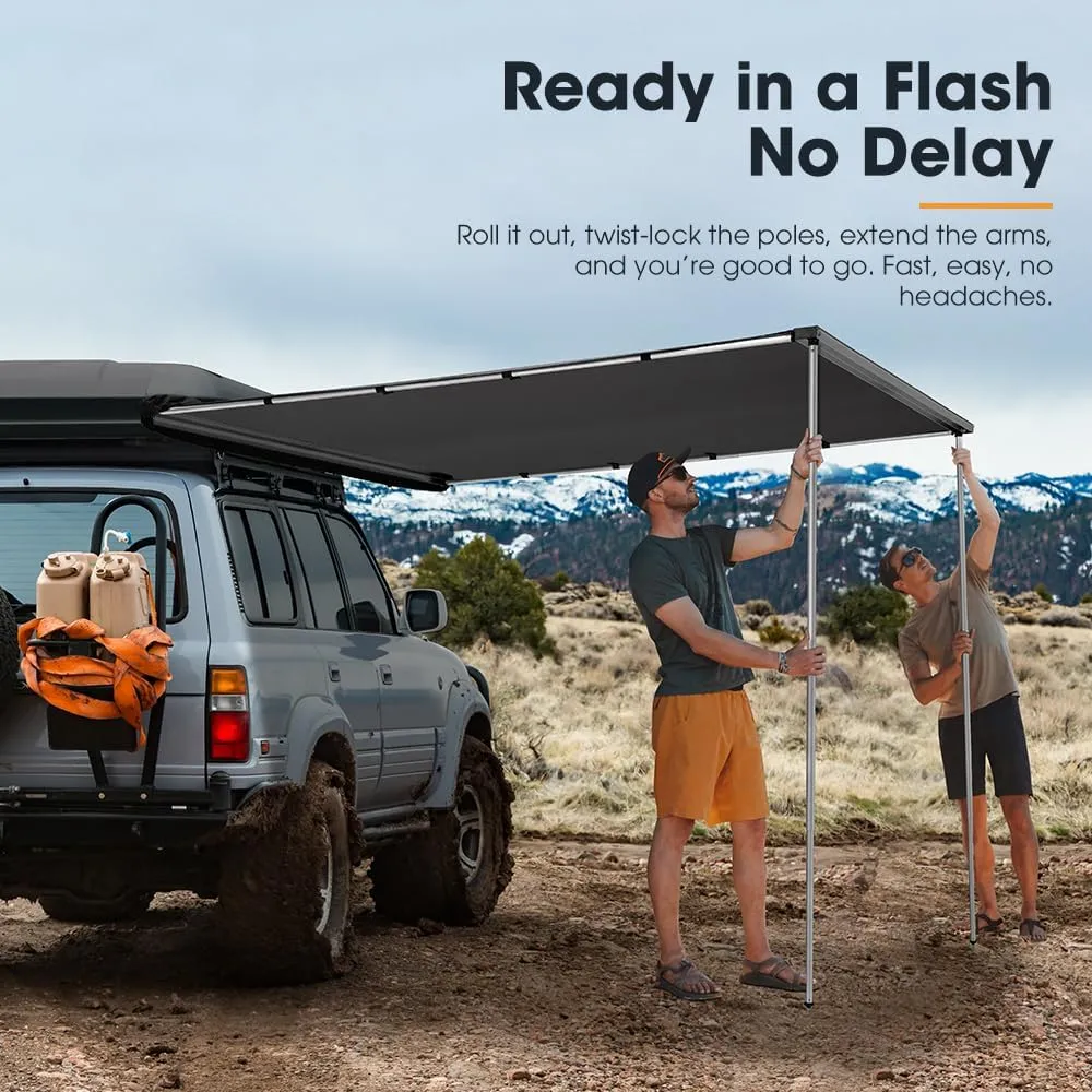 SanHima Vehicle Awning 6.6ft x 8.2ft - Roof Rack Pull Out Side Awning 54ft² Sun Shade UPF50  Weatherproof for Camping Car SUV Truck Van