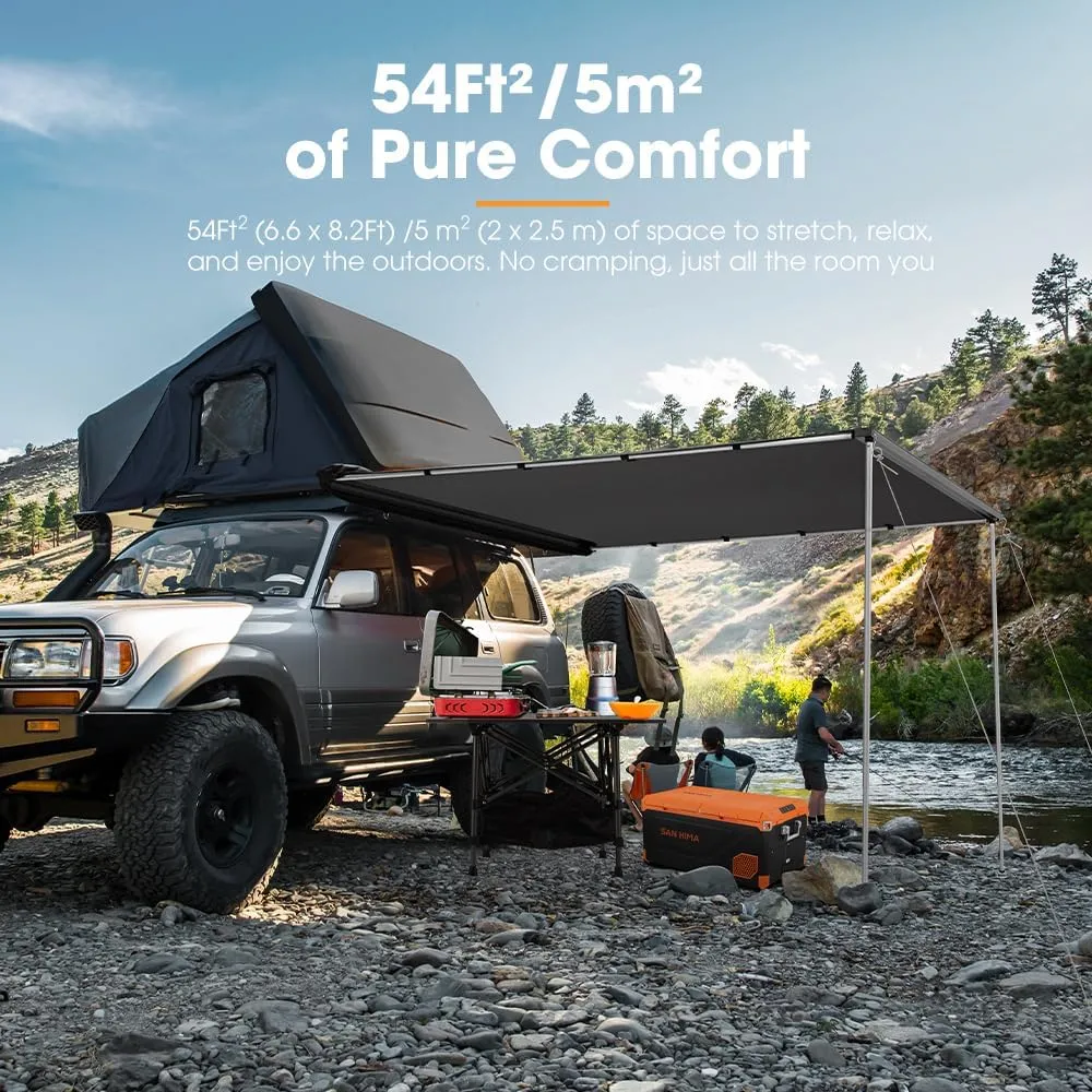 SanHima Vehicle Awning 6.6ft x 8.2ft - Roof Rack Pull Out Side Awning 54ft² Sun Shade UPF50  Weatherproof for Camping Car SUV Truck Van