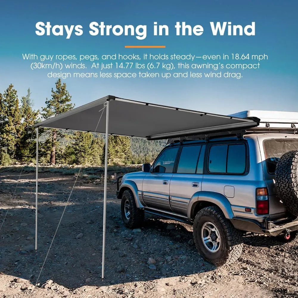 SanHima Vehicle Awning 6.6ft x 8.2ft - Roof Rack Pull Out Side Awning 54ft² Sun Shade UPF50  Weatherproof for Camping Car SUV Truck Van