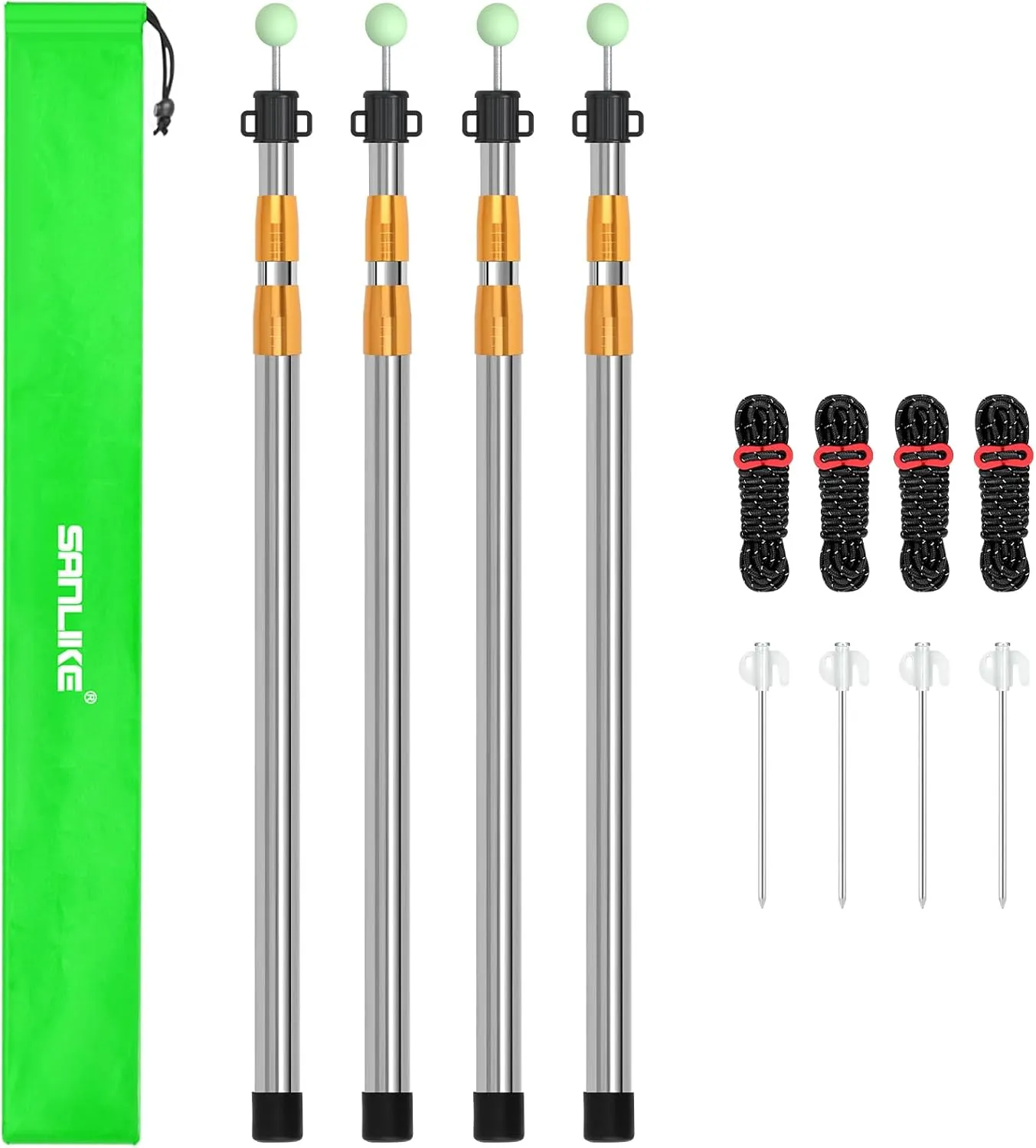 SANLIKE Telescoping Tarp Pole Heavy Duty Tent Poles, 33"-86.6"/94" Thickened Tube Collapsible Stainless Steel Canopy Poles for Camping Backpacking Hiking Awning Sun Sails Outdoor Sports, Set of 2